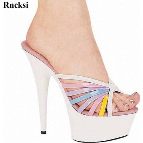 Rncksi New Ladies Shoes Summer Slippers Cross Straps Open Toe Outdoor Slides Runway Shoes 15Cm High Heels Platform Womem Shoes