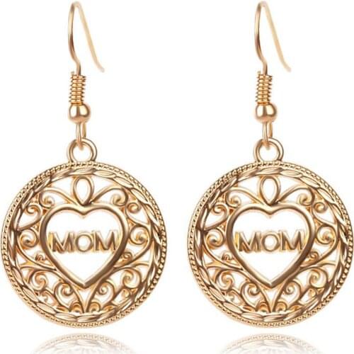 New styles mom earrings love hearts hollow out fashion gold color pendant earrings