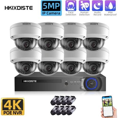 HKIXDISTE AI Face-Recording detection H.265 8CH 5MP POE NVR Kit CCTV Security System Outdoor Waterproof Video Surveillance ONVIF