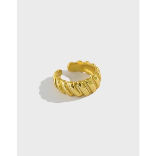 ONLY 1PC (No pierced) 9.8mm 18K Gold Authentic 925 Sterling silver White/ Gold gear wheel Twisted CLIP Earrings jEWELRY TLE1025