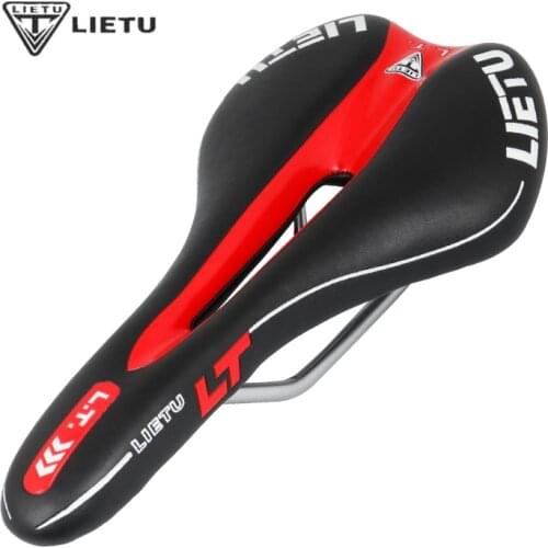 Lietu New Bicycle Saddle Ergonomic MTB Road Bike Perforated Seat Foam Cushioned PU Leather Texture Steel Rail Cycle Accessories