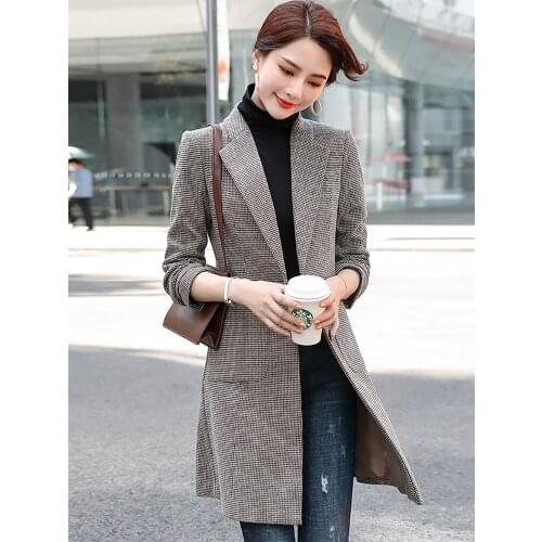 Windbreaker womens middle and long small 2021 new spring and autumn Korean version high-end atmosphere thin thousand bird grid