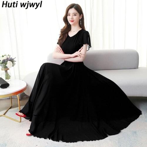 2021 Vintage Solid Short Sleeve Beach Maxi Dresses Spring Summer Plus Size Chiffon Midi Dress Women White Bodycon Party Vestidos