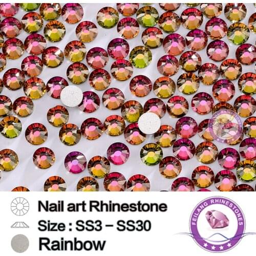 All Size Rainbow Glass Stone Flat Back Rhinestone For Nail Art Glue On Non Hotfix Rhinestones Glitter Nail Accessories