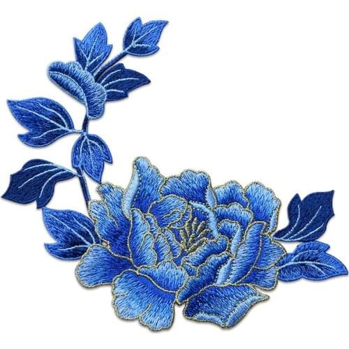 WhatIlife High Quality Embroidered Golden Border Peony Patch Handmade Sew On Clothes Flower DIY Decorative T-Shirt Appliques