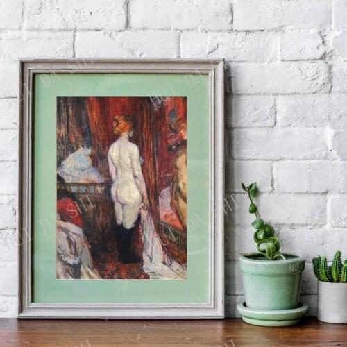 Woman before a Mirror (1897) by Henri Toulouse-Lautrec. Fine art poster print, vintage nude illustration, erotic artworks