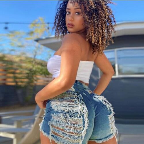 Female Fashion Streetwear Hole Casual Summer Cool Women Denim Booty Shorts High Waists Fur-lined Sexy Short Jeans Plus Size