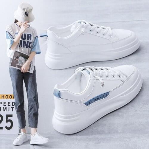 2021 New Spring Autumn White Sneakers Women Fashion Comfortable Platform Vulcanize Shoes Lace Up Flats Casual Ladies Footwear