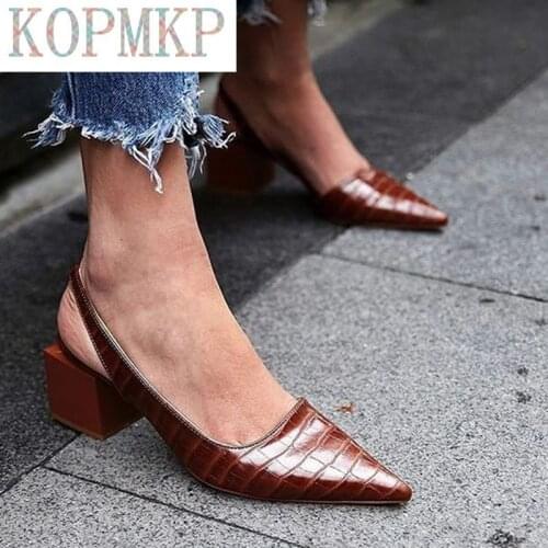 Spring Summer 2021 Genuien Leather Vintage Pointed Toe Women Shoes Pumps Party Dancing Slingback Heel Sandals Sadalias Femininas