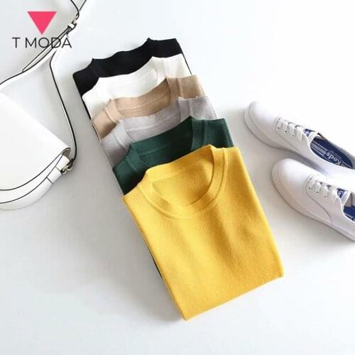 T MODA 2021 Spring Summer Women Classic Elastic Vest Sweater Female Elegant Student O Neck Pullover Lady Knitting Tops Outerwear