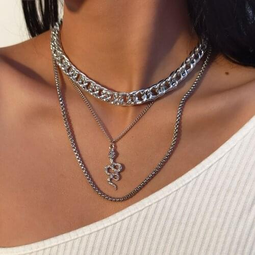 2021 New Multilevel Punk Crystal Snake Necklace For Women Female Fashion Vintage Collar Silver Color Thick Chain Jewelry Gift