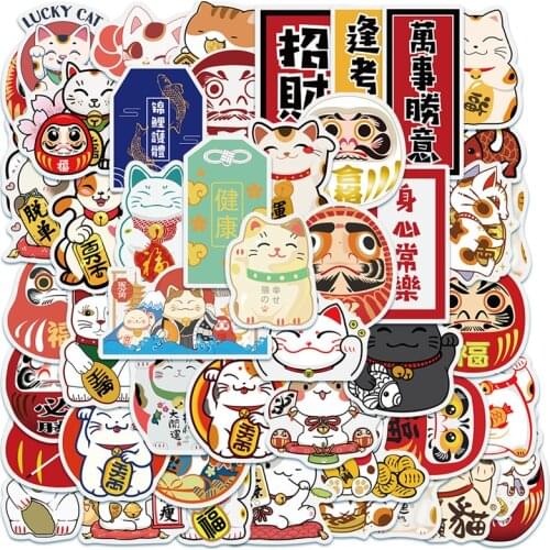 10/30/50 PCS Cute Cartoon Lucky Cat Graffiti Childrens Toys DIY Waterproof Sticker Notebook Skateboard Decoration Stickers Gift