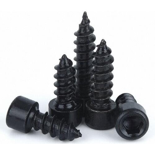 10-50Pcs Grade 8.8 Carbon Steel With Black Hex Socket Cap Head Self Tapping Screw M2 M2.6 M3 M3.5 M4 M5 M6 Wood Screw