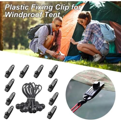 10pcs Camping Tent Windproof Clips Plastic Rainproof Tarp Clamps Awning Pull Point Clip Camping Hook Anchor Windproof Rope Barb