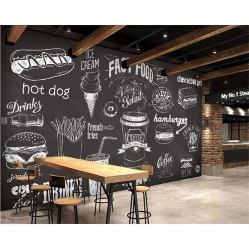 Beibehang Custom wallpaper hand drawn chalkboard gourmet dessert fast food coffee shop restaurant background wall 3d wallpapers