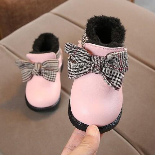 Girls Boots Winter Shoes For Kids Girls Snow Boots Baby Boys Warm Plush Short Boots Fashion Butterfly-knot Shoes 1 2 3 Year Old