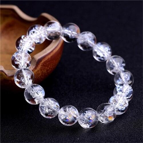 Grade AAA Natural Rainbow Clear Quartz Beaded Bracelet 8mm 10mm 12mm 14mm 16mm Round Bead Bangle Stretch Prayer Bracelet BR015