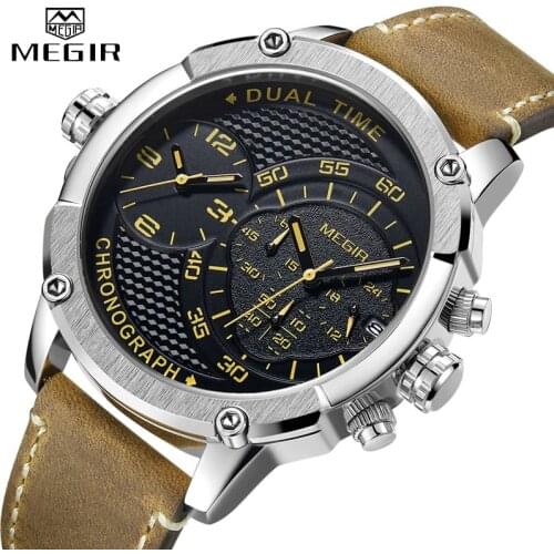 Mens Watches MEGIR Luxury Big Dial Military Sport Quartz Wrist Watch Men Leather Casual Waterproof Clock Male Relogio Masculino