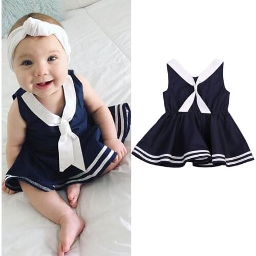 Toddler Kids Baby Girl Summer Dresses White Navy Suit Sailor Costume Tutu