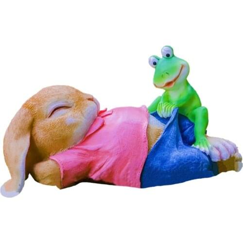Garden Lying Rabbit and Frog Garden Statue Ornament Creative Courtyard Sculpture Decoration Gardening Outdoor Decor