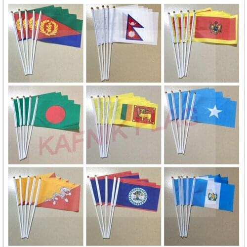 KAFNIK,5pcs Montenegro/Lebanon/somalia /Nepal/Bangladesh Leave a message Any country national flag 14*21CM hand flag with Pole
