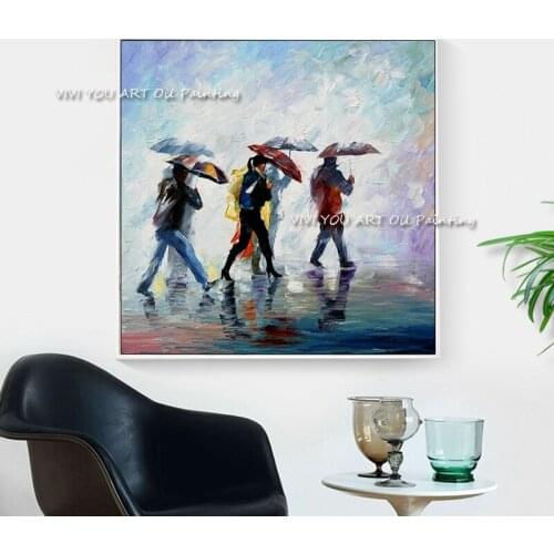 100% Handmade Nordic Style Couple Figure Oil Painting Landscape BLue Canvas Wall Art Pictures for Living Room Home Decoration