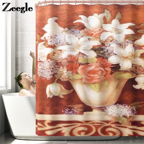 Vintage Style Bath Mat and Polyester Shower Curtain Set Bathroom Carpet Rug Absorbent Toilet U-Shaped Foot Mat Bathroom Rug Set