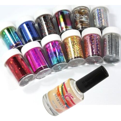 Buy one get one free!!New Nail Art Transfer Foil 12 Colors Sticker for Nail Tip Decoration & Glue Set