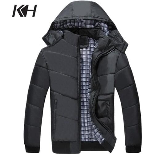 Winter Mens Casual Thicken Warm Hooded Jackets Coat Hat Detachable Thermal Stand Collar Outwear Man Black Cotton-padded Jacket