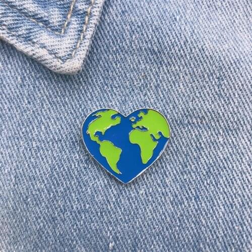 Cute Fun Love Heart Shape Love Green Earth Enamel Brooch Alloy Badge Clothes Bag Pin Accessories Jewelry Gift For Friends