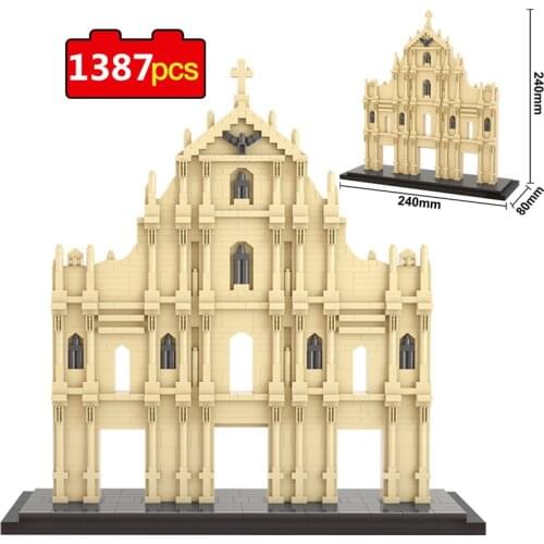 1387pcs World Architecture Macao Ruins of St. Paul 3D Model DIY Mini Diamond Blocks Bricks Building Toys for Children Kids Gifts