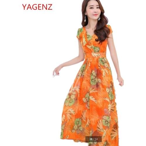 Fashion Plus-size Chiffon dress Summer dresses women Long dress NEW Printing Slim With short sleeves Robe femme ete 2018 BN3260