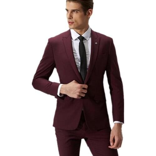 Fashion men suits wine red groom suit mens formal suits a button for slim healthy male wedding suit custom (coat and pants)