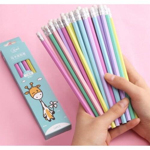 Cartoon Box Pencil 12 Pieces Of Student Writing HB Pencil With Eraser Childrens Festival Prize Gift Wholesale Pencil