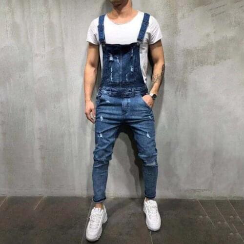 Men Ripped Hole Jeans Jumpsuits Spring Casual Skinny Sleeveless Distressed Denim Overalls for Man Suspender Pants Plus Size 3XL