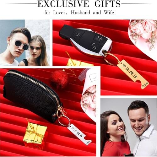 2 pcs Couple Custom Name Date Heart Keychain Set Personalized Love Keyring Gifts For Lover Anniversary Valentines Day Present