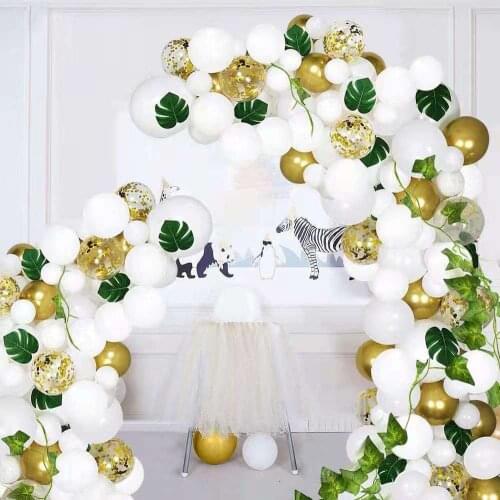 124 pieces of golden white latex balloon garland set ivy vine green leaf jungle birthday party decoration wedding background