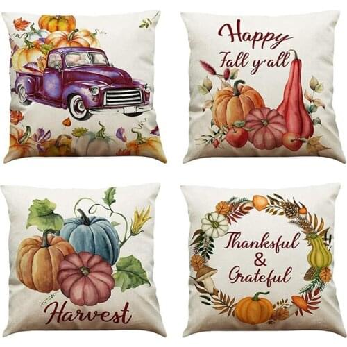 Fall Pillow Covers 18X18 Inch Set of 4 Farmhouse Home Decor Throw Pillowcase Thanksgiving Outdoor Throw Pillow Covers