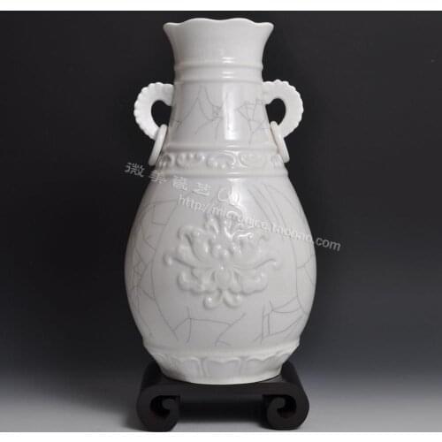 Open crack glaze ears ancient lotus bottle antique vase Chinese classical brief retro ceramic crafts Club