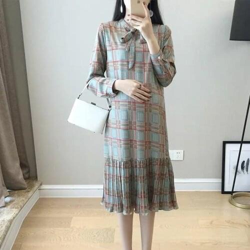 Moms Party Womens Maternity Dress Bodycon Ruched Long Sleeve Fashion Bow O-Neck Dress Pregnancy Skirt For Pregnant Women Clothes