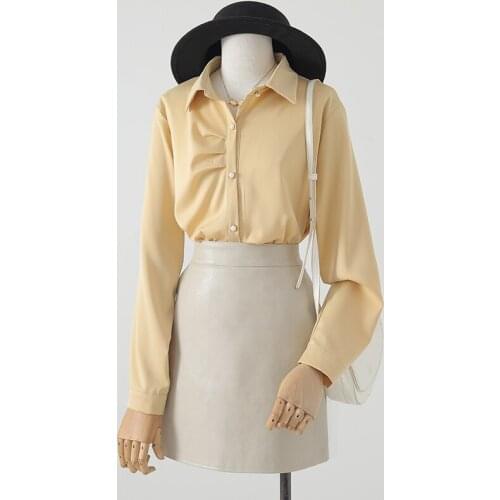 Pleated Chiffon Women Shirts Summer New 2021 Turn-Down Collar Long-Sleeved Slim Office Lady Elegant Outwear Coats Tops