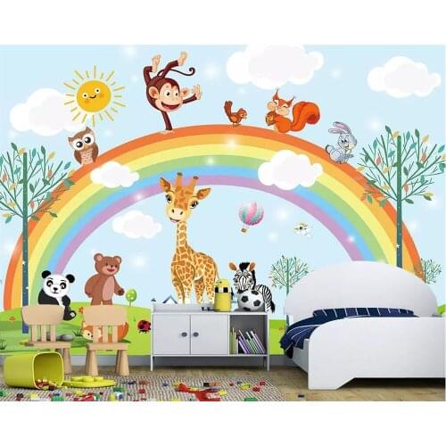 Beibehang Custom wallpaper childrens room background mural cartoon animal rainbow TV background living room bedroom wallpaper