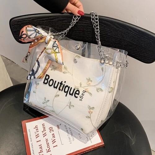 Transparent Jelly Bucket bag Ribbon crossbody bag 2021 New Quality PVC Womens Handbag High capacity Shoulder Messenger Bag