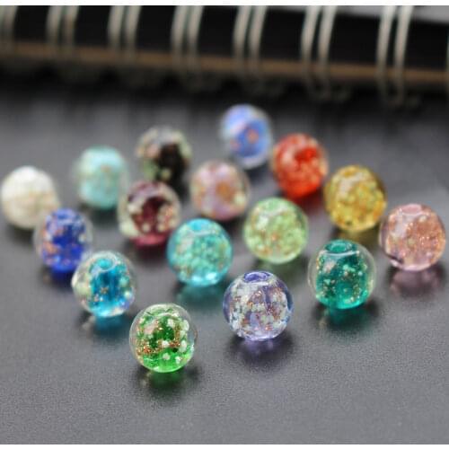 10pcs 8 10 12mm Multi- Color Luminous Handmade Lampwork Glass Beads With Shinning Sand for Bracelet earring necklace making