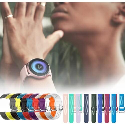 Smart Watch Strap 20MM Reverse Buckle Monochrome Round Hole Breathable Silicone Strap for Samsung Galaxy Watch Active