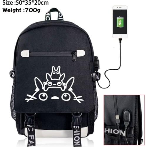 Anime MY NEIGHBOUR TOTORO Backpack Student USB Charging School Bag Teenager Zip Rucksack Boys Girls Shoulders Travel Laptop Bag