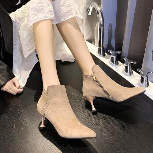 Boots Women 2020 Autumn Boots For Women Thin Heel Zipper Casual Female Shoes Leather Boots Botas Mujer Chaussure U22-09