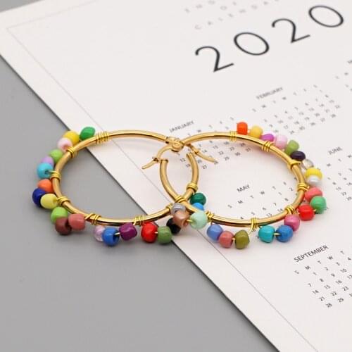 Go2Boho Earring For Women Jewelry Fashion Bohemian Colorful Bead Ear Ring 2020 Gold Plated Circle Jewellery Hoop Earrings