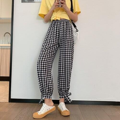 Harajuku Plaid Women Pants 2021 Summer High Waist Y2k Streetwear Women Joggers Wide Leg Sweatpants Fashion Female Trousers