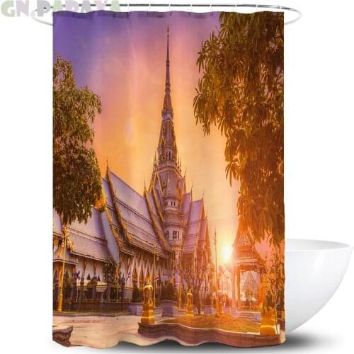 Asian architecture Bath Curtain farmhouse decor Waterproof Polyester tropical pattern landscape Shower Curtain Screen with hook